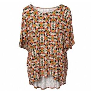 LuLaRoe Irma Tunic - Orange Multicolor Geometric  - Size Small - High / Low Hem